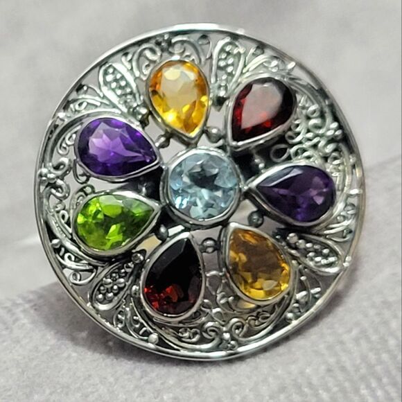 Bali Legacy Multi Gemstone Florel Ring Size 7 - Picture 1 of 14